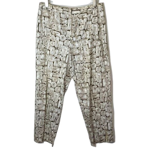 Talbots Brown White Swirl Print Stretch High Waist Tapered Pants Size 12 - Picture 2 of 11